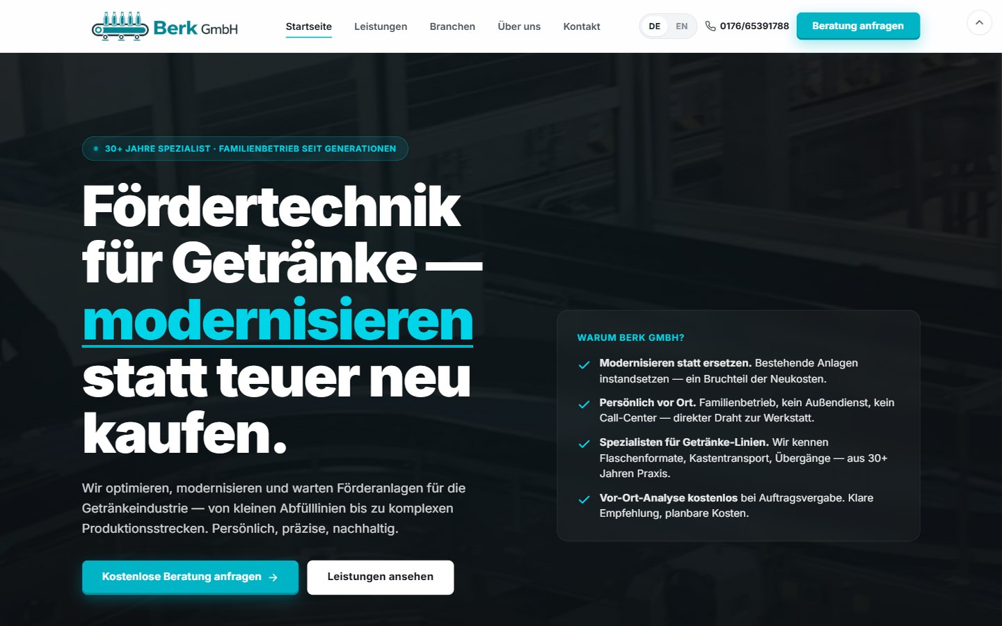 Screenshot Berk GmbH — Fördertechnik für die Getränkeindustrie