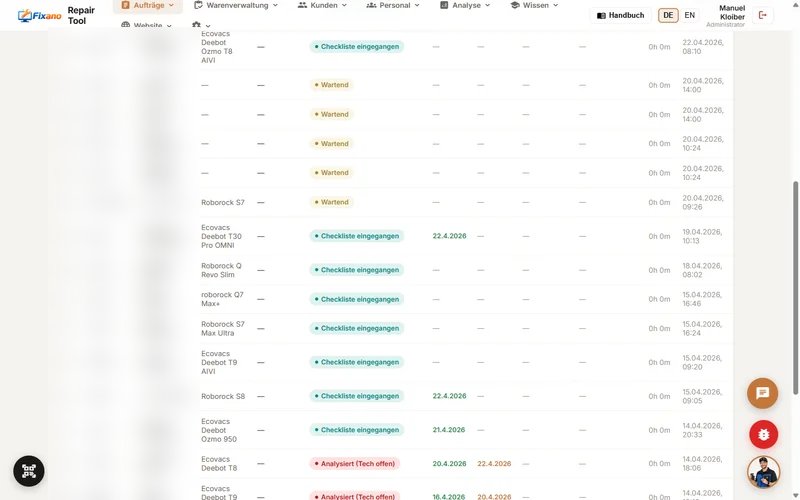 Digitaler Reparatur-Workflow mit Status und Checklisten in Fixano