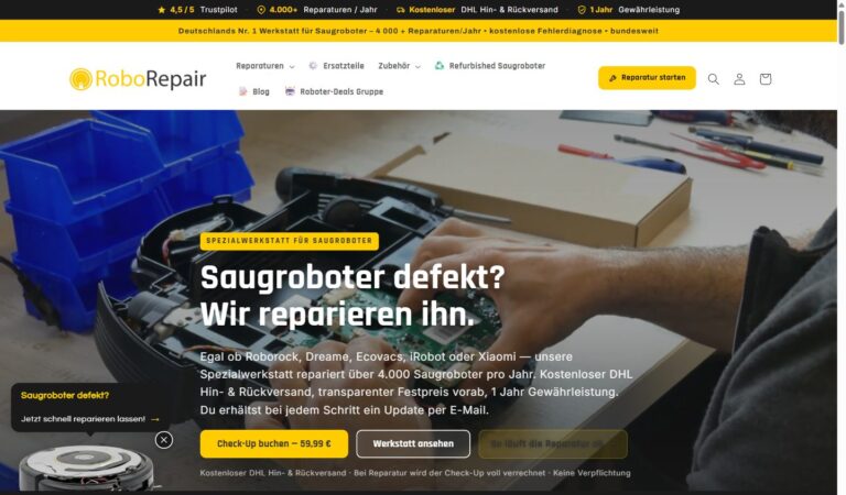 Robo-Repair.com Startseite — Saugroboter-Werkstatt